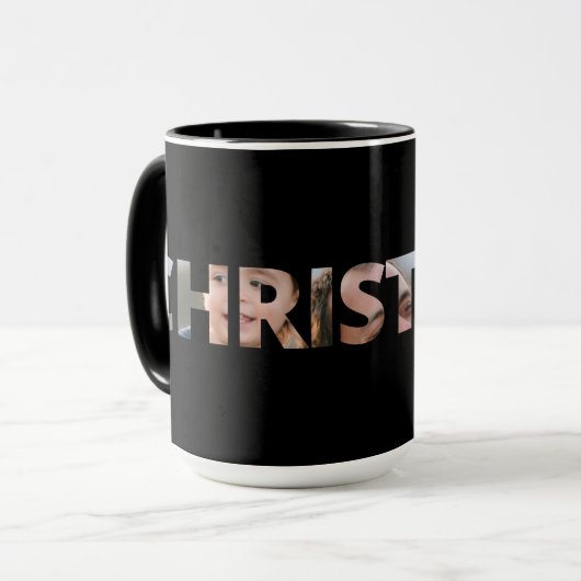 Upload uw foto in tekst Christmas Black Mok (Voorkant links)