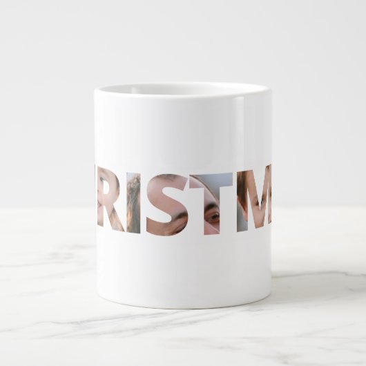 Upload uw foto in tekst Kerstmis Grote Koffiekop (Voorkant)