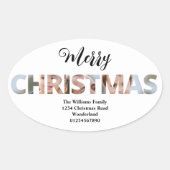 Upload uw foto in tekst Kerstmis Ovale Sticker (Voorkant)