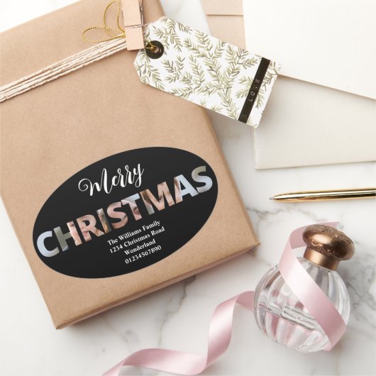 Upload uw foto in tekst Kerstmis Ovale Sticker (Geschenken)