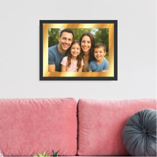Upload uw foto op gouden achtergrond zwart omlijst canvas afdruk