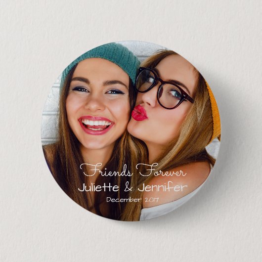 Upload uw foto | personaliseren met namen, data ronde button 5,7 cm (Voorkant)