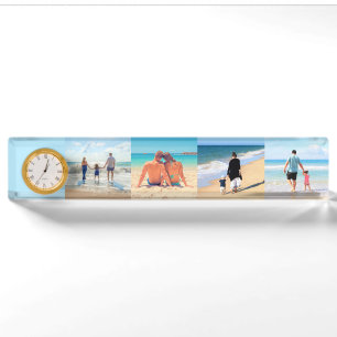 Upload Uw Fotocollage Bureaublad Plaat Klok Cadeau Naambordje