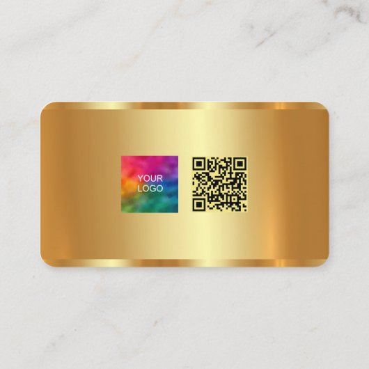 Upload uw Logo aangepaste tekst QR Code Gold Elega Visitekaartje (Achterkant)