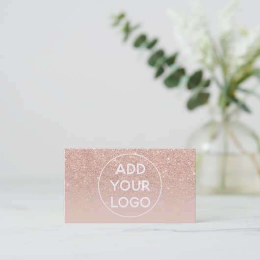 Upload uw logo chic blush roos gold ombre visitekaartje (Staand voorkant)