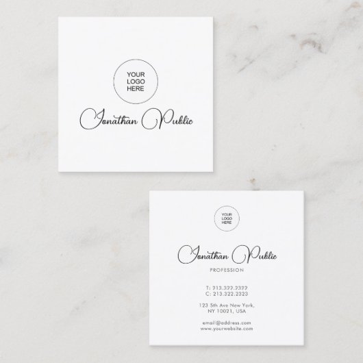 Upload Uw Logo hier Moderne Naam van het Manuscrip Vierkante Visitekaartje (Voorkant / Achterkant)