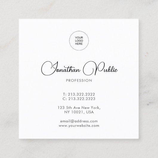 Upload Uw Logo hier Moderne Naam van het Manuscrip Vierkante Visitekaartje (Achterkant)