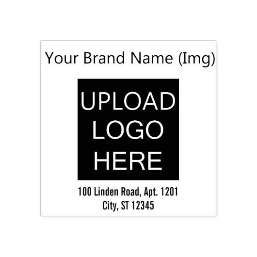 Upload uw Logo + merknaam Afbeeldingen + adres Rubberstempel (Afrduk)