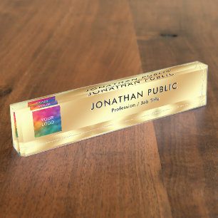 Upload uw logo professioneel elegant goud naambordje