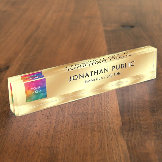 Upload uw logo professioneel elegant goud naambordje (Zijkant)