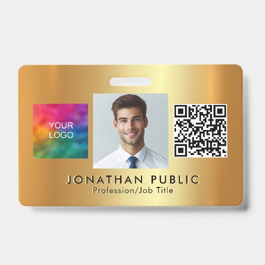 Upload uw Logo QR Code Medewerker Foto Goud Badge (Voorzijde)