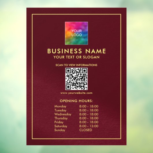 Upload uw Logo QR code Sjabloon openingstijden Raamsticker (Vel 3)