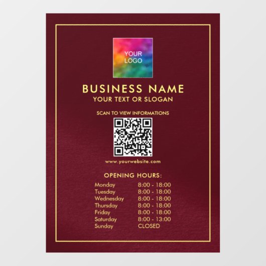 Upload uw logo QR-code sjabloon openingsuren  Raamsticker (Vel)