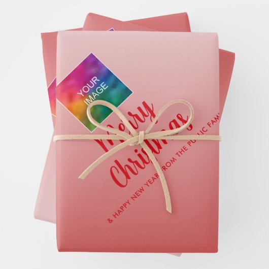 Upload uw Logo Vrolijk Kerstrood Wit Inpakpapier Vel (In situ)