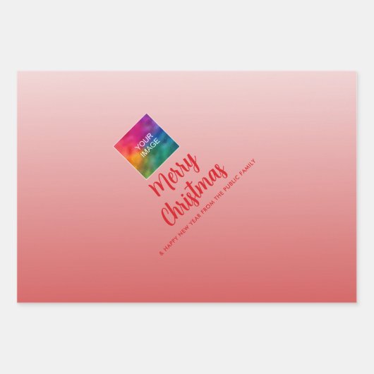 Upload uw Logo Vrolijk Kerstrood Wit Inpakpapier Vel (Voorkant)