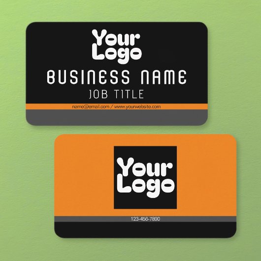 Upload uw Logo | Zwart Grijs & Sinaasappel (bewerk Visitekaartje