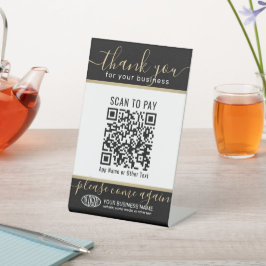 Upload uw QR-code en Logo zwart-gouden betaling Reclamebord Met Voetstuk