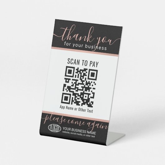 Upload uw QR-code & Logo Roze & Zwart Betaling Reclamebord Met Voetstuk (Voorkant)