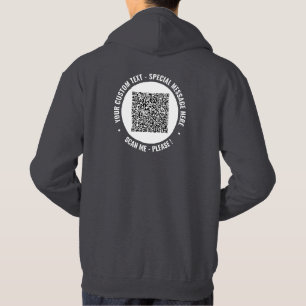 Upload uw QR-code tekstinfo hoodie voorbeeld
