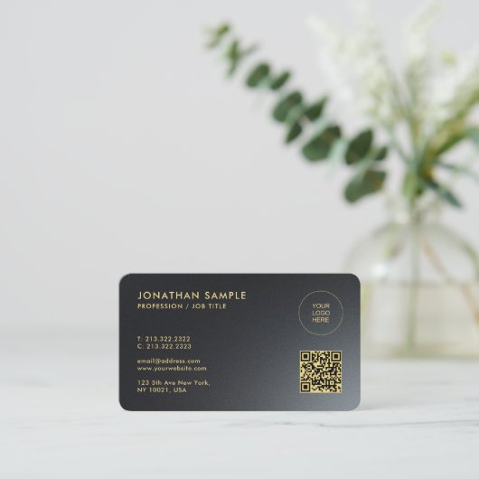Upload uw QWN Logo aangepaste QR-code zwart en gou Visitekaartje (Staand voorkant)