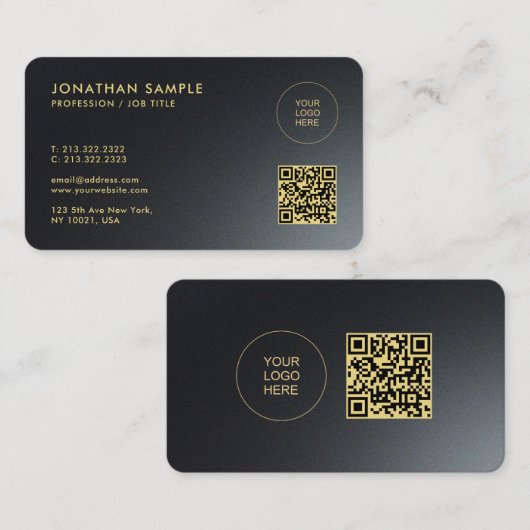 Upload uw QWN Logo aangepaste QR-code zwart en gou Visitekaartje (Voorkant / Achterkant)