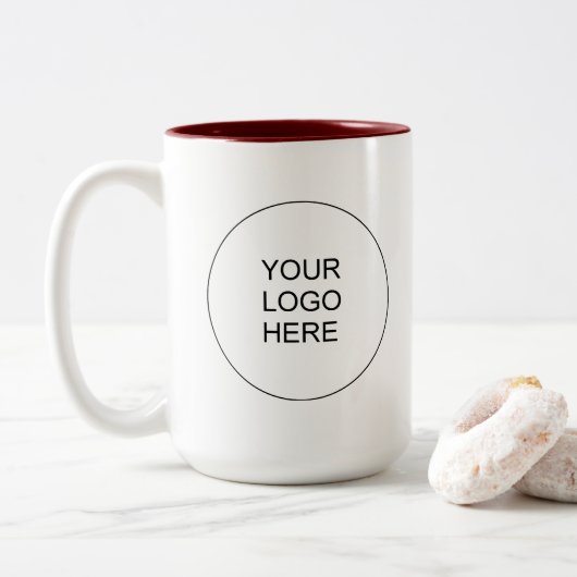 Upload Your Company Logo Maroon Red & White Tweekleurige Koffiemok (Met donut)