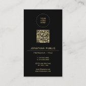 Upload Your Logo Here Modern QR Code Black & Gold Visitekaartje (Achterkant)