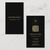 Upload Your Logo Here Modern QR Code Black & Gold Visitekaartje (Voorkant / Achterkant)