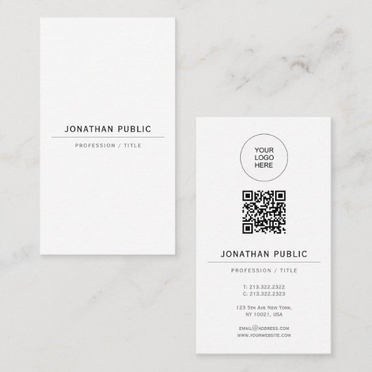 Upload Your Logo Modern Elegant Template QR Code Visitekaartje (Voorkant / Achterkant)