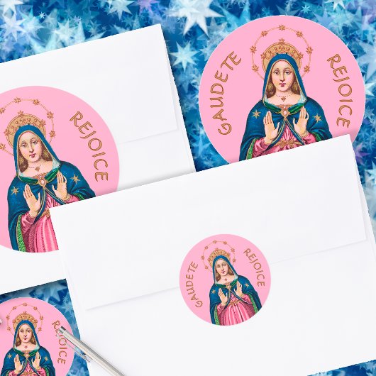 Upper Torso of the BVM on Pink Gaudete Advent Ronde Sticker