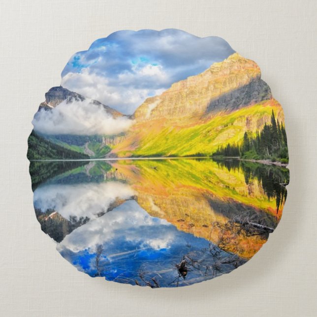 Upper Two Medicine Lake op Sunrise Rond Kussen (Voorkant)
