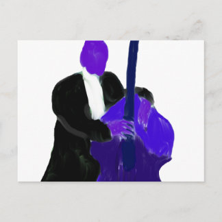 Upright bass player, paarse versieschilderij briefkaart