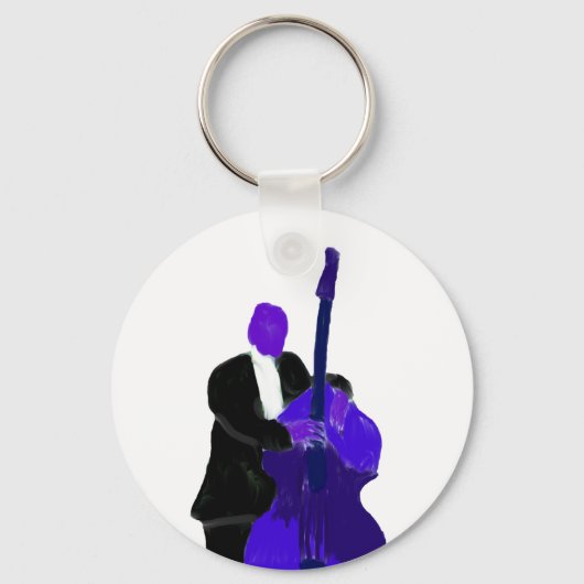 Upright bass player, paarse versieschilderij sleutelhanger (Voorkant)