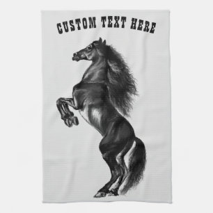 Upright Black Horse Kitchen Towel Jouw tekst Name Theedoek