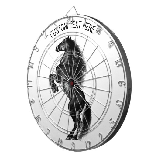 Upright Black Wild Horse - Black and White Tekenin Dartbord (Voorkant Rechts)