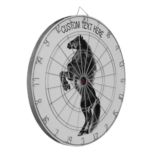 Upright Black Wild Horse - Black and White Tekenin Dartbord (Voorkant Links)