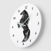 Upright Black Wild Horse - Black and White Tekenin Grote Klok (Hoek)