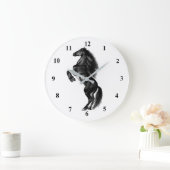 Upright Black Wild Horse - Black and White Tekenin Grote Klok (Huis)