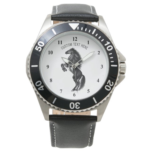 Upright Black Wild Horse - Black and White Tekenin Horloge (Voorkant)