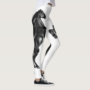 Upright Black Wild Horse - Black and White Tekenin Leggings