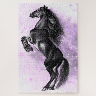 Upright Black Wild Horse - Black and White Tekenin Legpuzzel