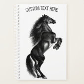 Upright Black Wild Horse - Black and White Tekenin Planner (Voorkant)