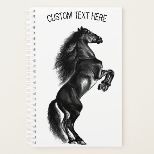 Upright Black Wild Horse - Black and White Tekenin Planner (Voorkant)