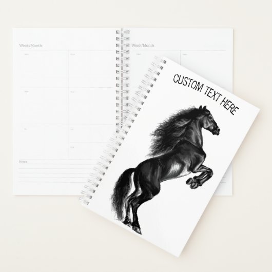 Upright Black Wild Horse - Black and White Tekenin Planner (Display)