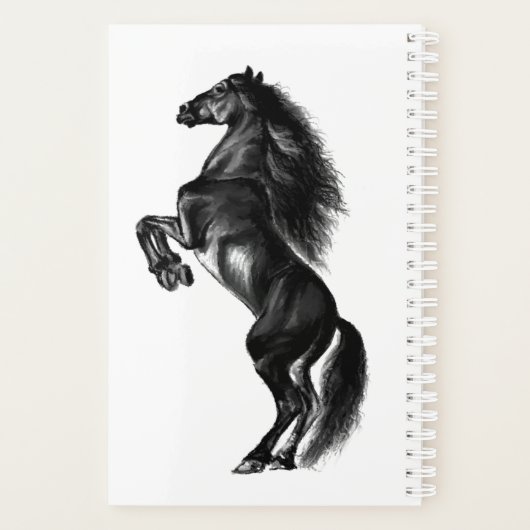 Upright Black Wild Horse - Black and White Tekenin Planner (Achterkant)