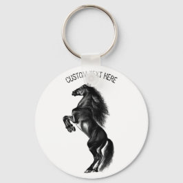 Upright Black Wild Horse - Black and White Tekenin Sleutelhanger
