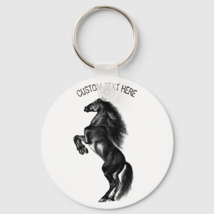 Upright Black Wild Horse - Black and White Tekenin Sleutelhanger