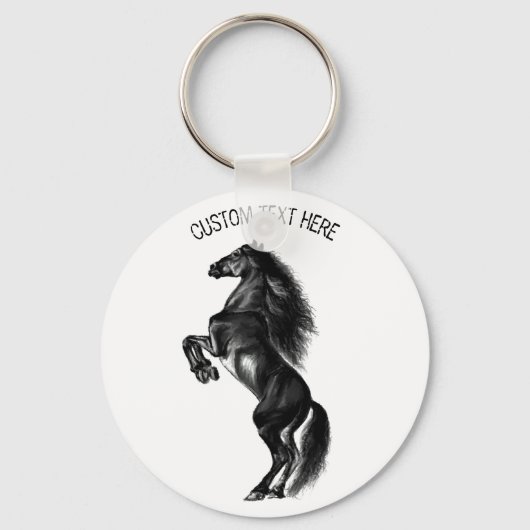 Upright Black Wild Horse - Black and White Tekenin Sleutelhanger (Voorkant)