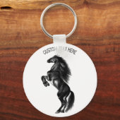 Upright Black Wild Horse - Black and White Tekenin Sleutelhanger (Voorkant)