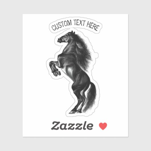 Upright Black Wild Horse - Black and White Tekenin Sticker (Vel)
